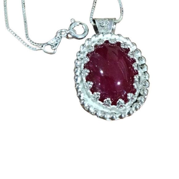 Necklace, Ruby and Sterling Silver Pendant, Handmade, Artisan, 18", NEW - Picture 1 of 5